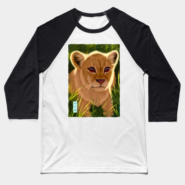 Lion Cub - White Baseball T-Shirt by Thor Reyes